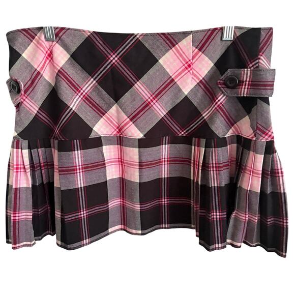 Vintage Y2K No Boundaries Pleated Plaid Mini Skirt 13 Juniors Black Pink Gray - Picture 2 of 3